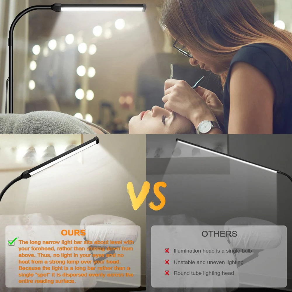 Woman getting a facial with a lamp illuminating her face, comparing 'OURS' to 'OTHERS'.