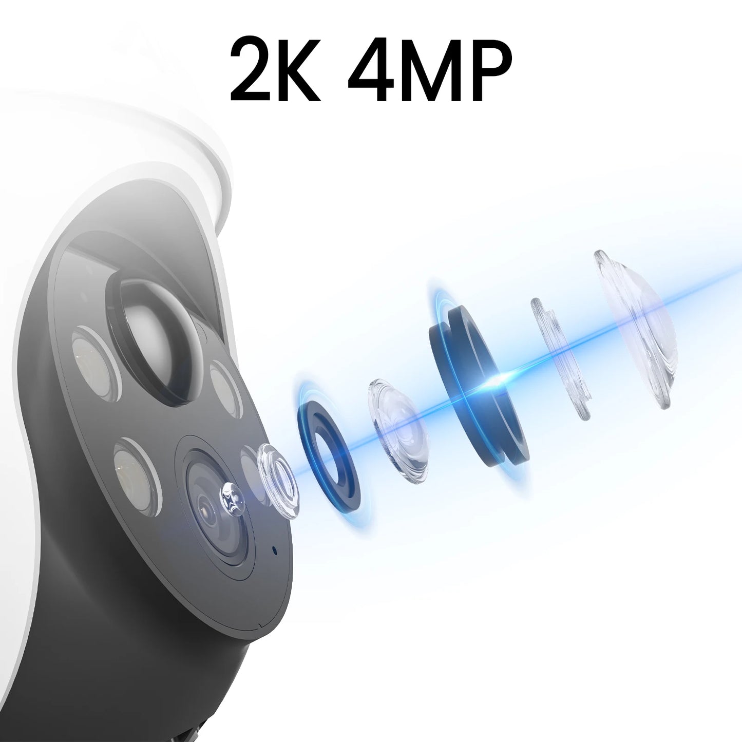 Camera lens with '2K 4MP' text on a white background