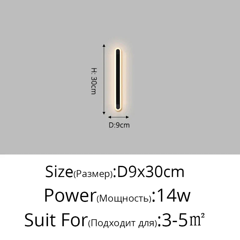 Wall-mounted light fixture with dimensions and power rating on a gray background