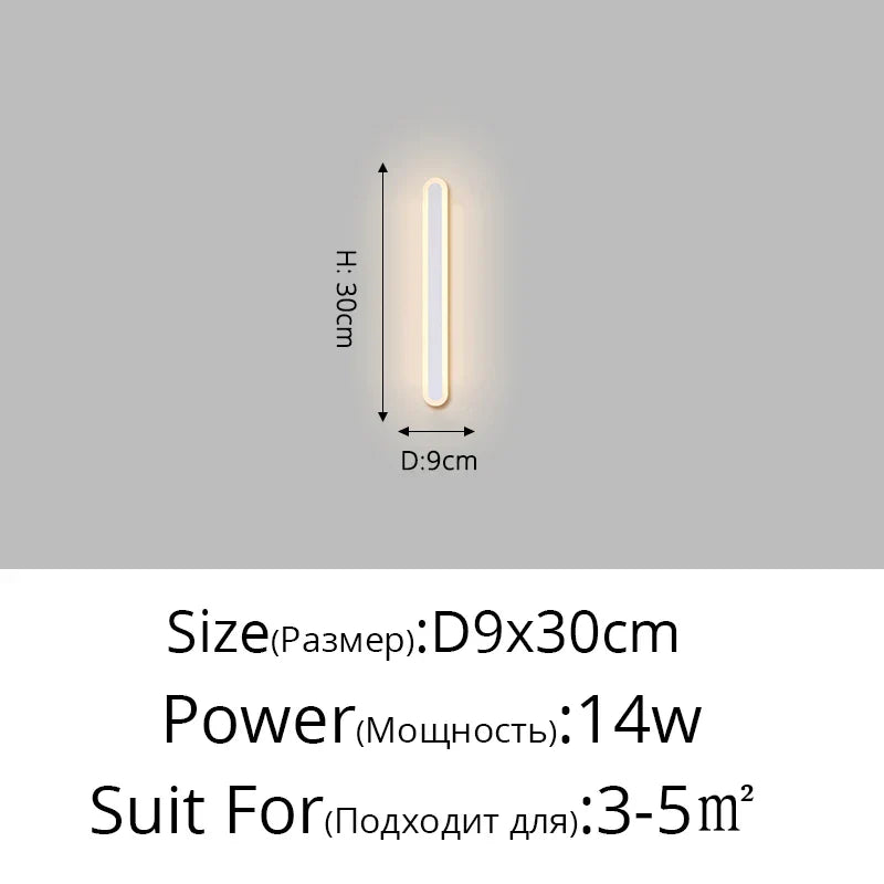 Wall-mounted light fixture with dimensions and power rating on a gray background