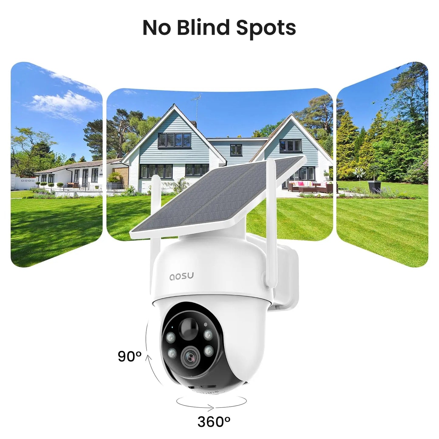 AOSU 3MP Solar Security Camera System – 4 - Camera Wireless PTZ Kit with HomeBase & Alexa Support - Carry Light