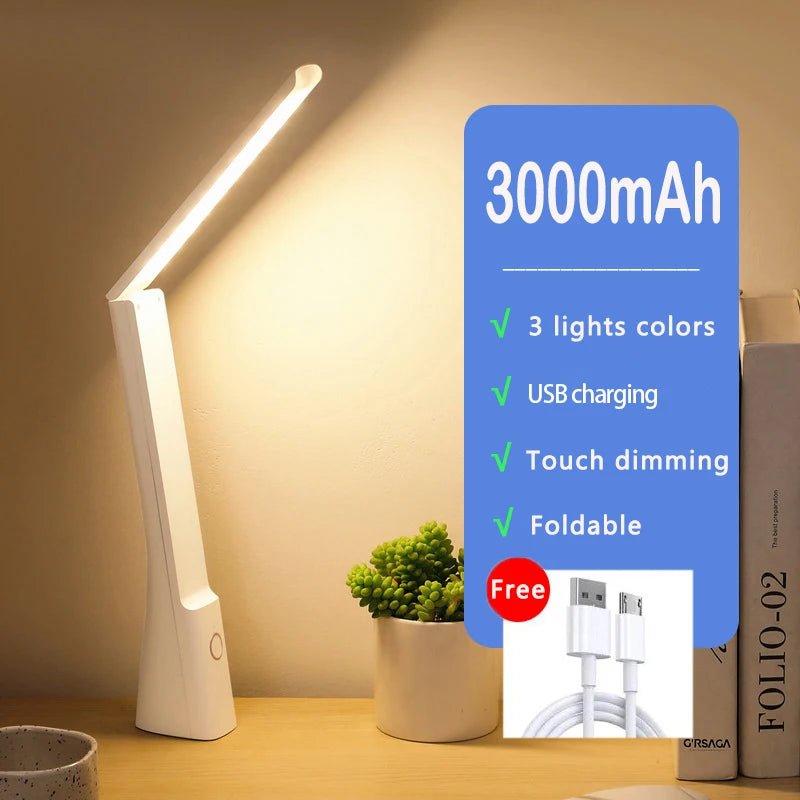 Foldable LED Desk Lamp – Rechargeable Touch Dimmable Study & Bedside Light - Carry Light