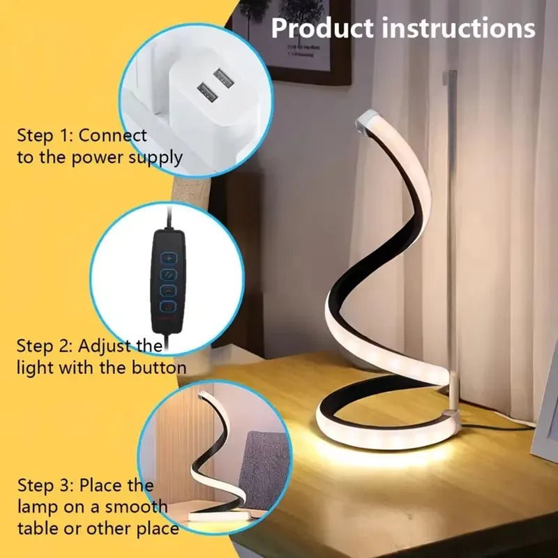 LED Spiral Bedside Lamp – Modern Deformable Table Light - Carry Light