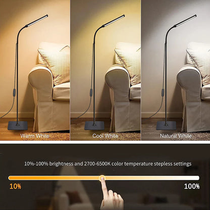 Floor lamp with adjustable light settings in a room with a sofa.