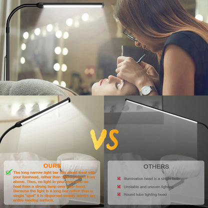 Woman getting a facial with a lamp illuminating her face, comparing 'OURS' to 'OTHERS'.