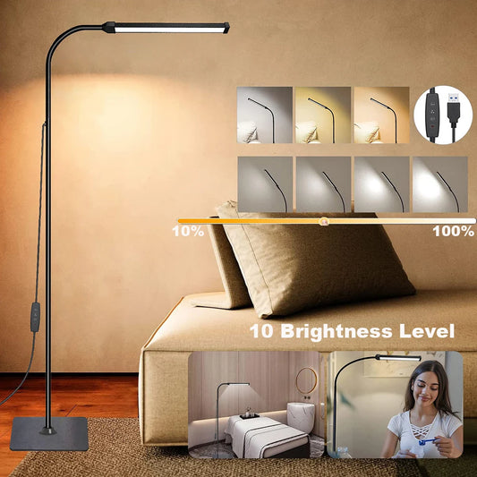 Floor lamp with 10 brightness level display in a living room setting