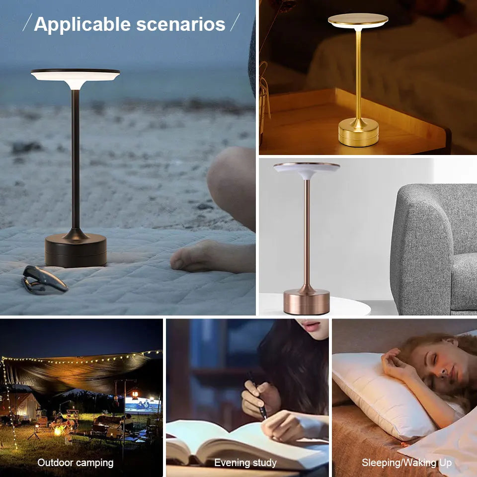 LED Metal Table Lamp – Touch Sensor, USB Rechargeable, Portable Night Light