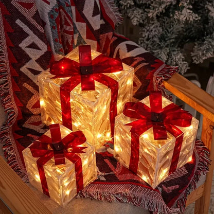 LED Christmas Gift Box Lights – Glowing Decorative Presents for Tree & Home (Set of 3)