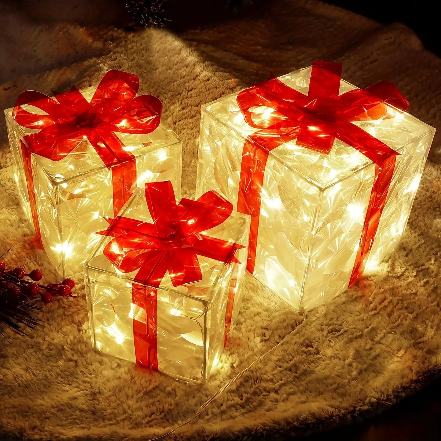 LED Christmas Gift Box Lights – Glowing Decorative Presents for Tree & Home (Set of 3)