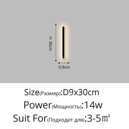 Wall-mounted light fixture with dimensions and power rating on a gray background