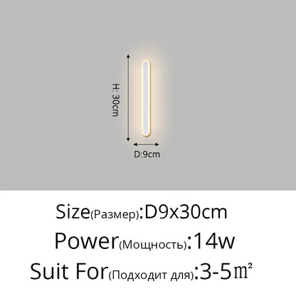 Wall-mounted light fixture with dimensions and power rating on a gray background