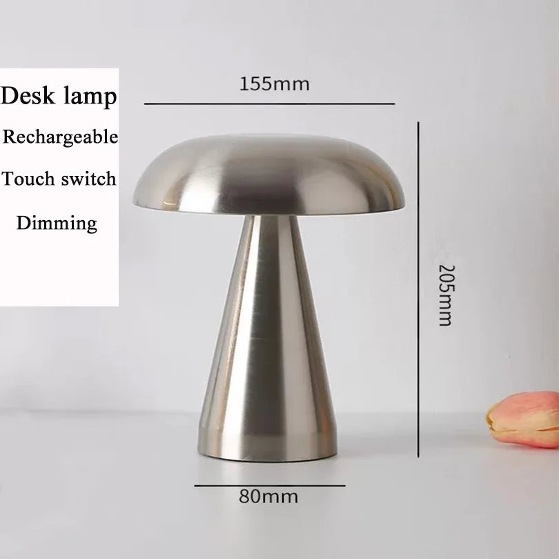 Silver desk lamp with dimensions on a white background