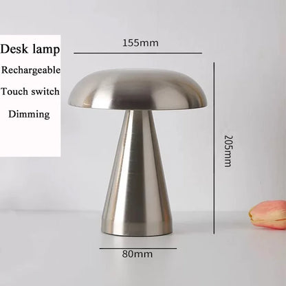 Silver desk lamp with dimensions on a white background