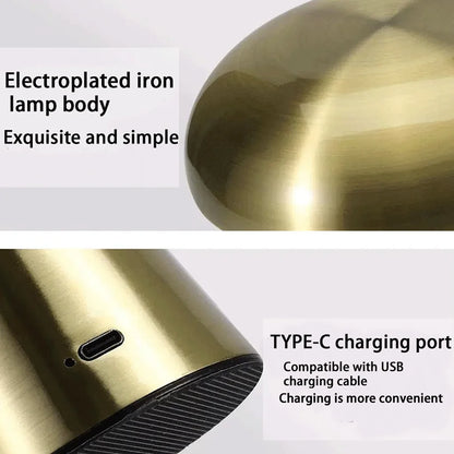 Gold electroplated iron lamp body with TYPE-C charging port on a white background