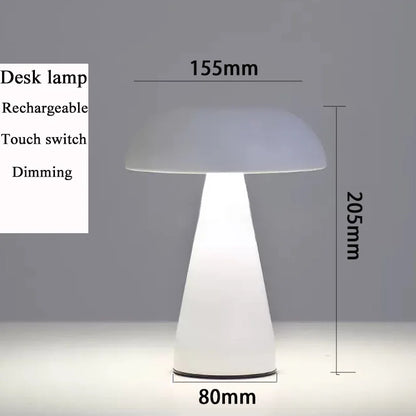 Desk lamp with dimensions and features on a gray background