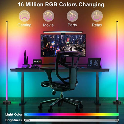 Gaming setup with RGB lighting options on a desk.