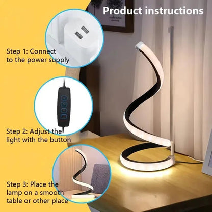 LED Spiral Bedside Lamp – Modern Deformable Table Light - Carry Light