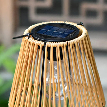 Rattan Solar Lantern – Hanging Bamboo - Style Outdoor Light for Garden & Patio - Carry Light
