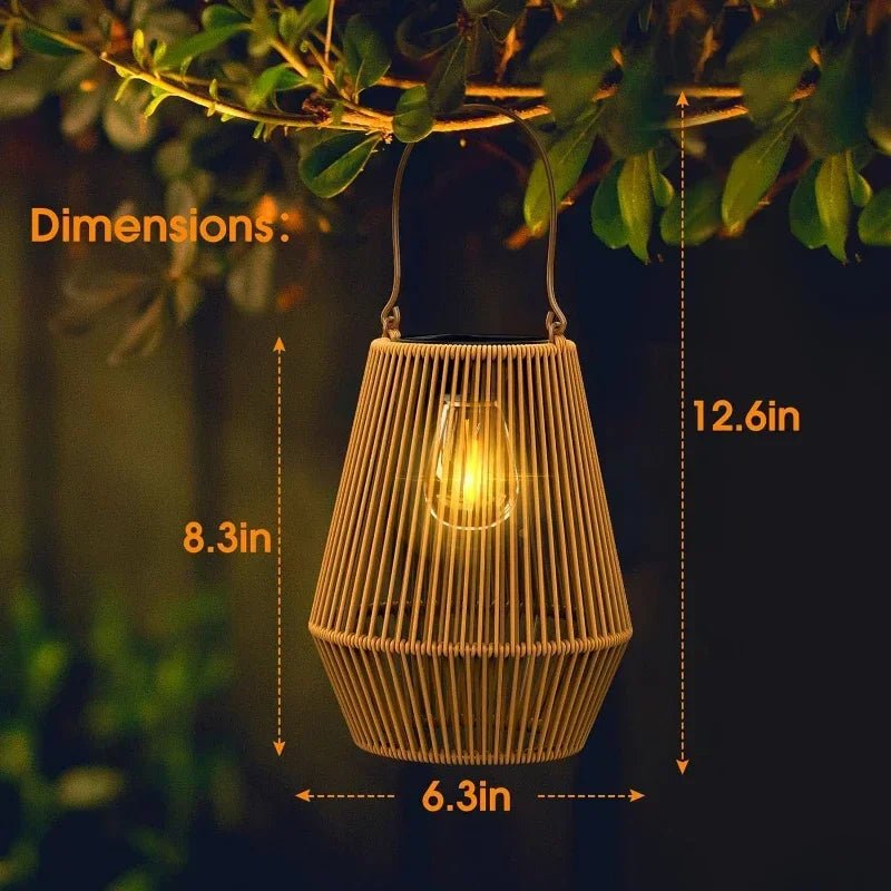 Rattan Solar Lantern – Hanging Bamboo - Style Outdoor Light for Garden & Patio - Carry Light