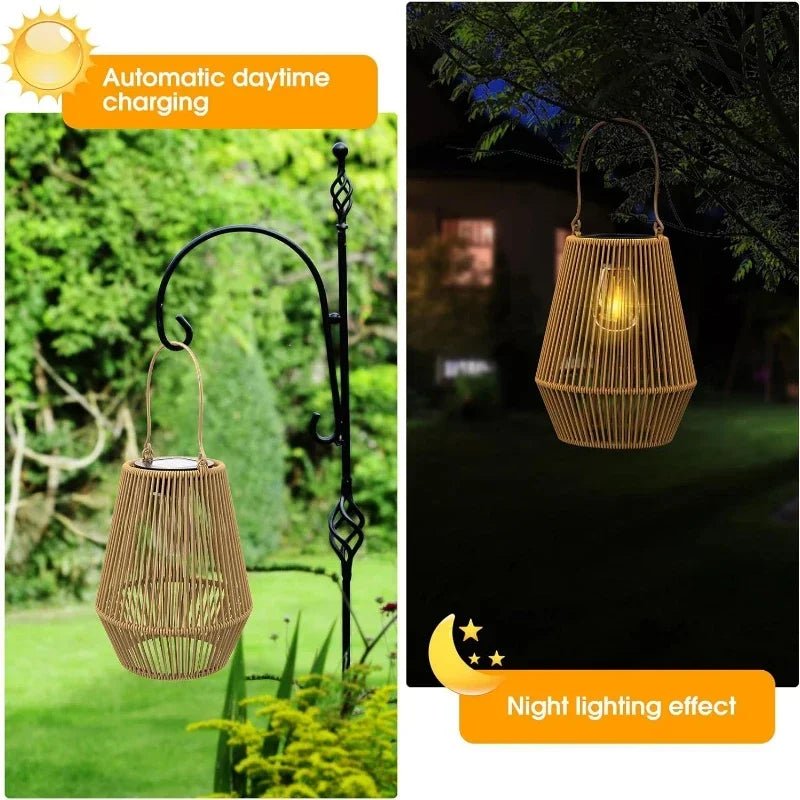 Rattan Solar Lantern – Hanging Bamboo - Style Outdoor Light for Garden & Patio - Carry Light
