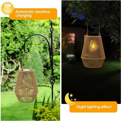 Rattan Solar Lantern – Hanging Bamboo - Style Outdoor Light for Garden & Patio - Carry Light