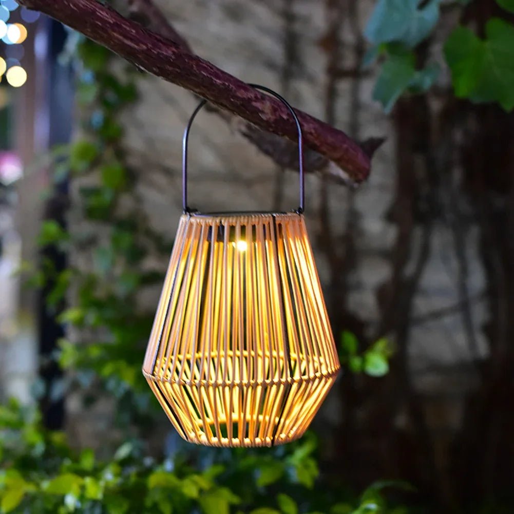 Rattan Solar Lantern – Hanging Bamboo - Style Outdoor Light for Garden & Patio - Carry Light