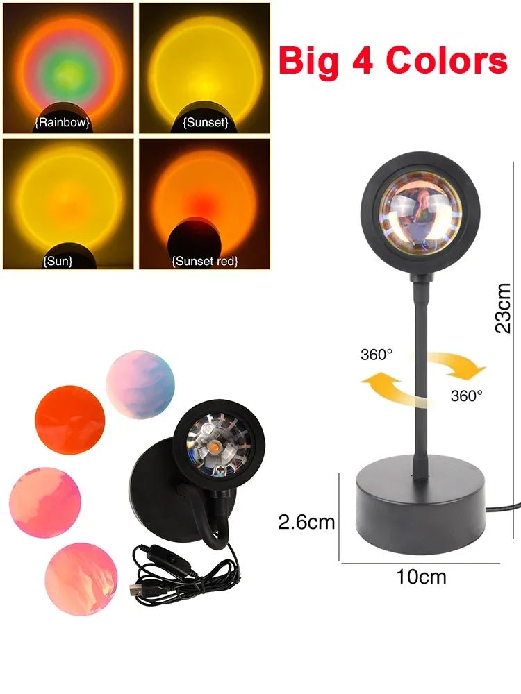 USB Sunset Lamp – LED Rainbow Neon Night Light, Sunset Projector for Home & Photography - Carry Light