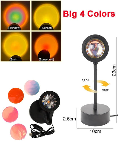 USB Sunset Lamp – LED Rainbow Neon Night Light, Sunset Projector for Home & Photography - Carry Light